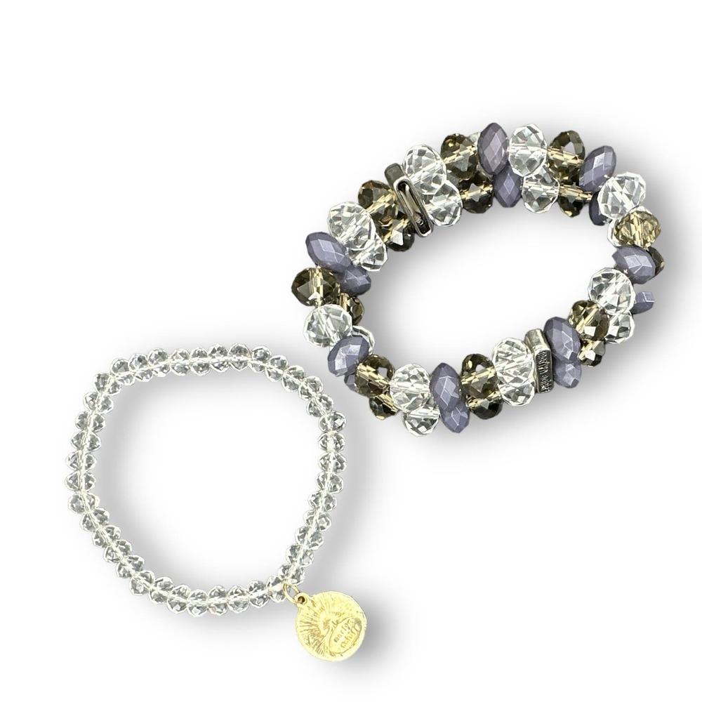 Marlyn Schiff Glass Beaded Bracelet 2 Pieces Stretchy Signed 24$